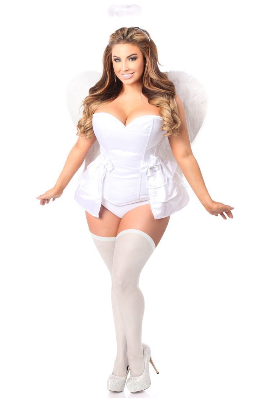9344 Lavish 4 Piece Angelic Corset Costume, White, Large